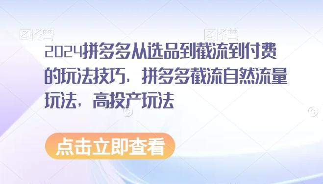 2024拼多多从选品到截流到付费的玩法技巧，拼多多截流自然流量玩法，高投产玩法K叔网赚资源-网赚项目-副业赚钱-互联网创业-资源整合K叔网赚资源