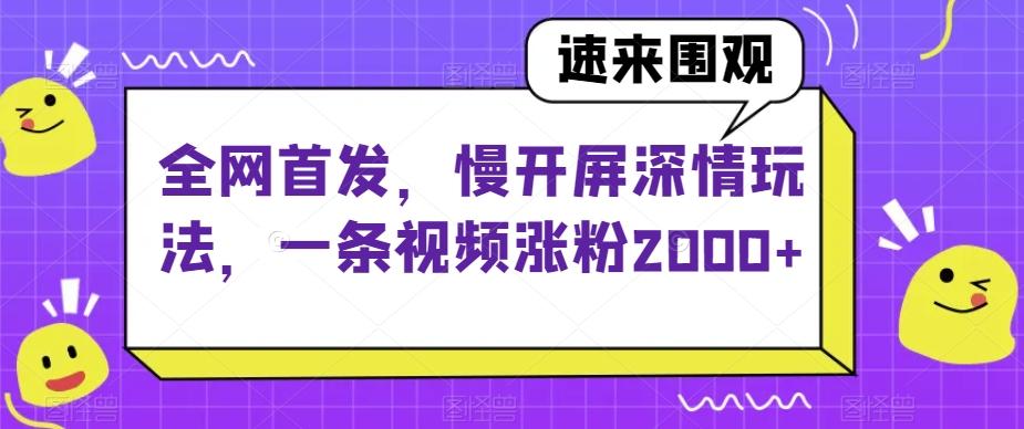 全网首发，慢开屏深情玩法，一条视频涨粉2000+【揭秘】K叔网赚资源-网赚项目-副业赚钱-互联网创业-资源整合K叔网赚资源