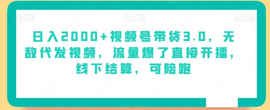 日入2000+视频号带货3.0，无敌代发视频，流量爆了直接开播，线下结算，可陪跑K叔网赚资源-网赚项目-副业赚钱-互联网创业-资源整合K叔网赚资源