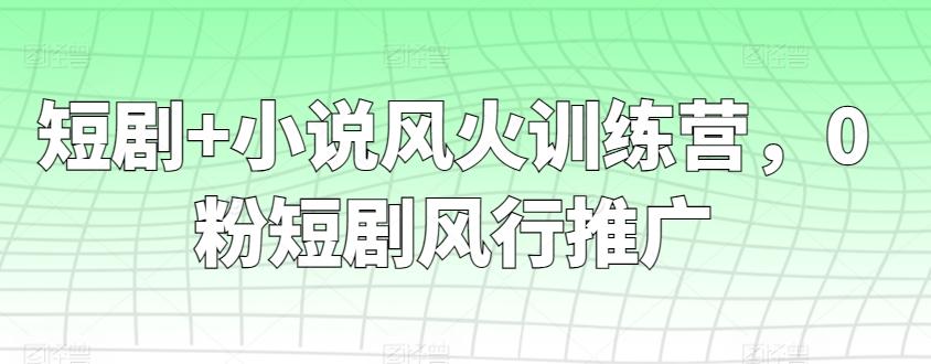 短剧+小说风火训练营，0粉短剧风行推广K叔网赚资源-网赚项目-副业赚钱-互联网创业-资源整合K叔网赚资源
