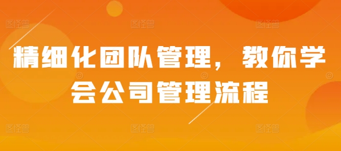 精细化团队管理，教你学会公司管理流程K叔网赚资源-网赚项目-副业赚钱-互联网创业-资源整合K叔网赚资源