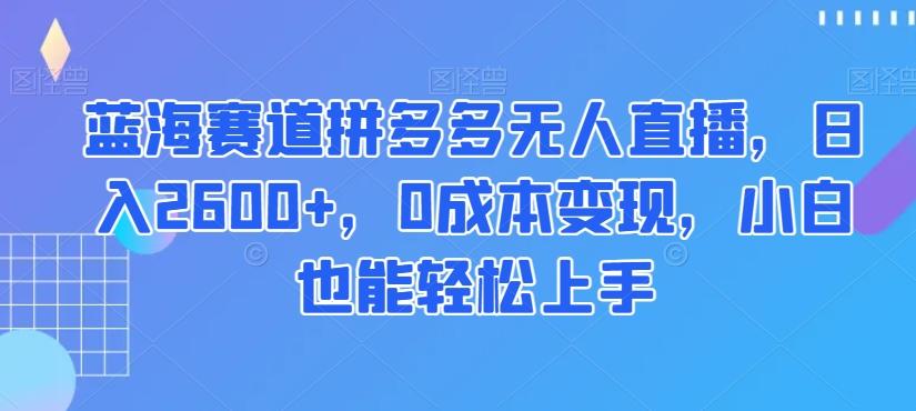 蓝海赛道拼多多无人直播，日入2600+，0成本变现，小白也能轻松上手【揭秘】K叔网赚资源-网赚项目-副业赚钱-互联网创业-资源整合K叔网赚资源