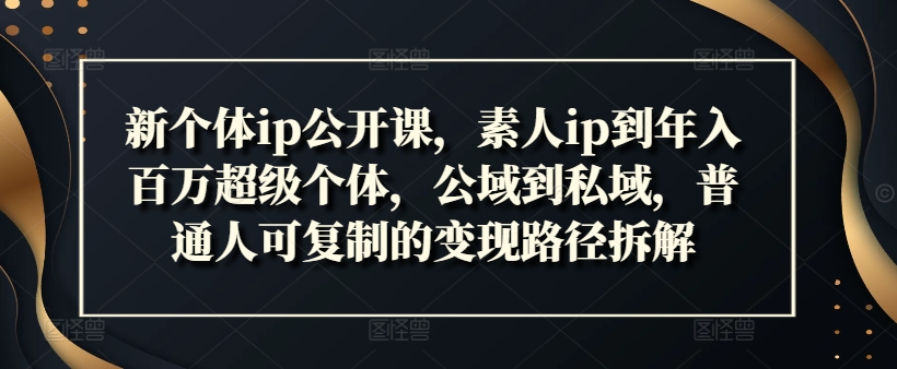 新个体ip公开课，素人ip到年入百万超级个体，公域到私域，普通人可复制的变现路径拆解K叔网赚资源-网赚项目-副业赚钱-互联网创业-资源整合K叔网赚资源