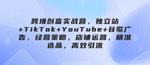 跨境创富实战营，独立站+TikTok+YouTube+谷歌广告，经营策略，店铺运营，精准选品，高效引流K叔网赚资源-网赚项目-副业赚钱-互联网创业-资源整合K叔网赚资源