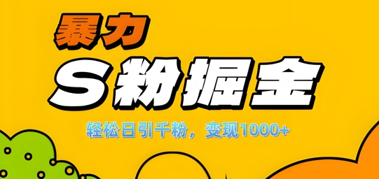 单人单机日引千粉，变现1k+，S粉流量掘金计划攻略【揭秘】K叔网赚资源-网赚项目-副业赚钱-互联网创业-资源整合K叔网赚资源