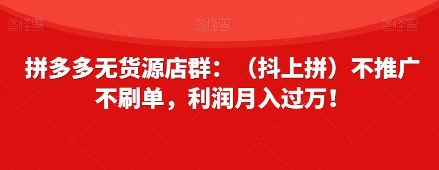 拼多多无货源店群：（抖上拼）不推广不刷单，利润月入过万！【揭秘】K叔网赚资源-网赚项目-副业赚钱-互联网创业-资源整合K叔网赚资源