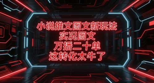 小说推文图文新玩法，实况图文，万播二十单，这转化太牛了！K叔网赚资源-网赚项目-副业赚钱-互联网创业-资源整合K叔网赚资源