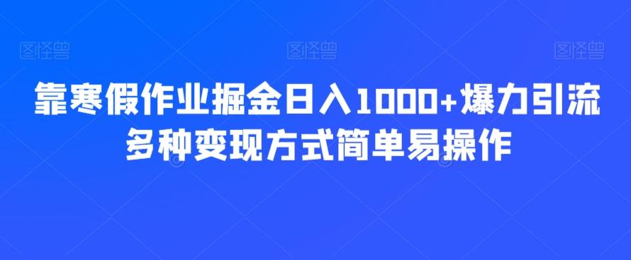 靠寒假作业掘金日入1000+爆力引流多种变现方式简单易操作K叔网赚资源-网赚项目-副业赚钱-互联网创业-资源整合K叔网赚资源