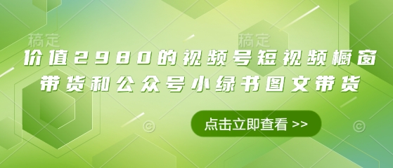 价值2980的视频号短视频橱窗带货和公众号小绿书图文带货K叔网赚资源-网赚项目-副业赚钱-互联网创业-资源整合K叔网赚资源