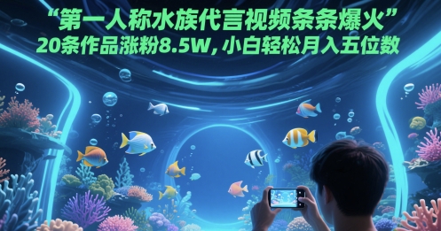 第一人称水族代言视频条条爆火，20条作品涨粉8.5W，小白轻松月入五位数K叔网赚资源-网赚项目-副业赚钱-互联网创业-资源整合K叔网赚资源