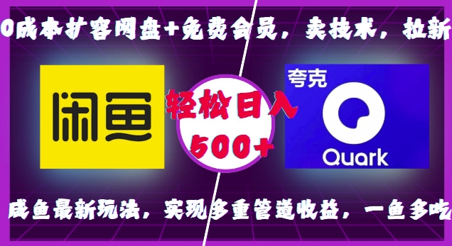 0成本扩容网盘+免费会员，卖技术，拉新，咸鱼最新玩法，实现多重管道收益，一鱼多吃，轻松日入500+K叔网赚资源-网赚项目-副业赚钱-互联网创业-资源整合K叔网赚资源