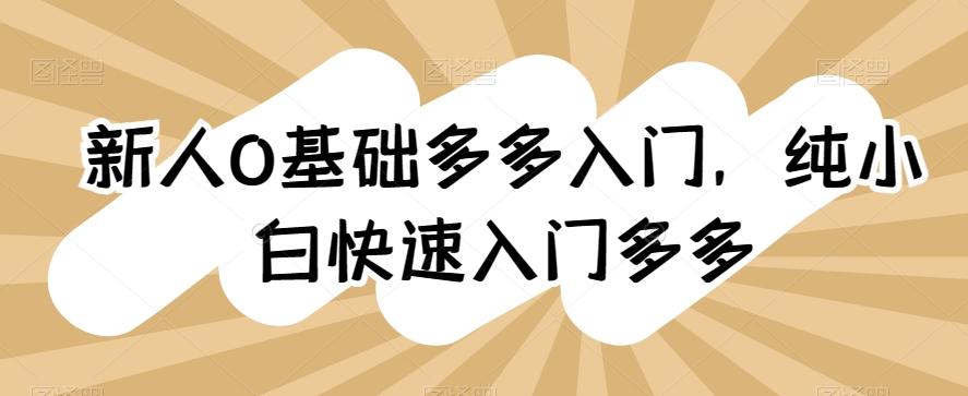 新人0基础多多入门，​纯小白快速入门多多K叔网赚资源-网赚项目-副业赚钱-互联网创业-资源整合K叔网赚资源