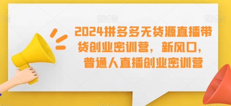 2024拼多多无货源直播带货创业密训营，新风口，普通人直播创业密训营K叔网赚资源-网赚项目-副业赚钱-互联网创业-资源整合K叔网赚资源