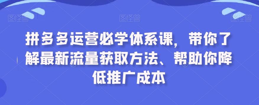 拼多多运营必学体系课，带你了解最新流量获取方法、帮助你降低推广成本K叔网赚资源-网赚项目-副业赚钱-互联网创业-资源整合K叔网赚资源