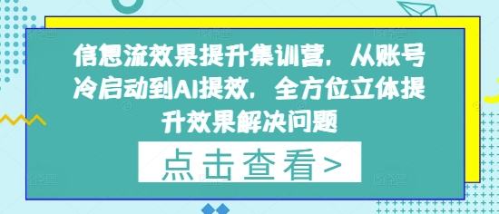 信息流效果提升集训营，从账号冷启动到AI提效，全方位立体提升效果解决问题K叔网赚资源-网赚项目-副业赚钱-互联网创业-资源整合K叔网赚资源