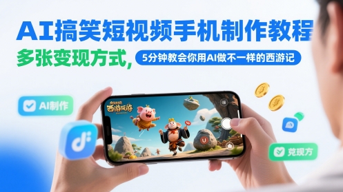 AI搞笑短视频手机制作教程，多张变现方式，5分钟教会你用AI做不一样的西游记K叔网赚资源-网赚项目-副业赚钱-互联网创业-资源整合K叔网赚资源