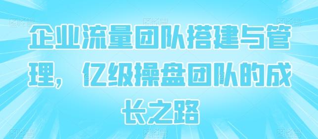 企业流量团队搭建与管理，亿级操盘团队的成长之路K叔网赚资源-网赚项目-副业赚钱-互联网创业-资源整合K叔网赚资源