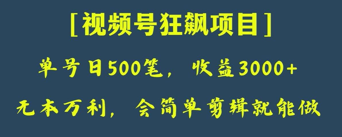 日收款500笔，纯利润3000+，视频号狂飙项目，会简单剪辑就能做【揭秘】K叔网赚资源-网赚项目-副业赚钱-互联网创业-资源整合K叔网赚资源