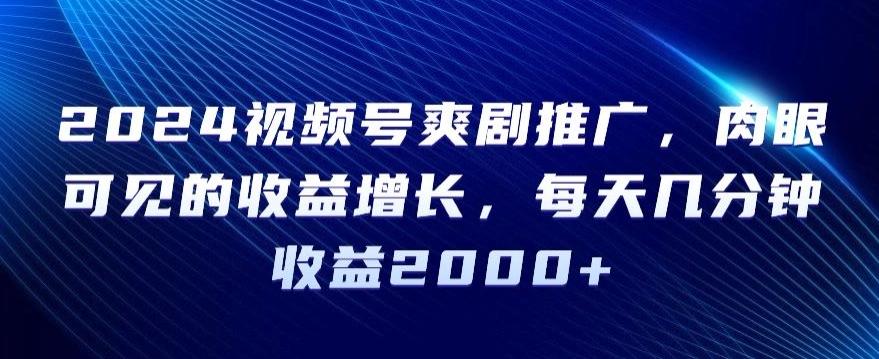 2024视频号爽剧推广，肉眼可见的收益增长，每天几分钟收益2000+【揭秘】K叔网赚资源-网赚项目-副业赚钱-互联网创业-资源整合K叔网赚资源