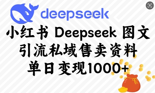 小红书Deepseek图文引流私域售卖资料，单日变现多张K叔网赚资源-网赚项目-副业赚钱-互联网创业-资源整合K叔网赚资源