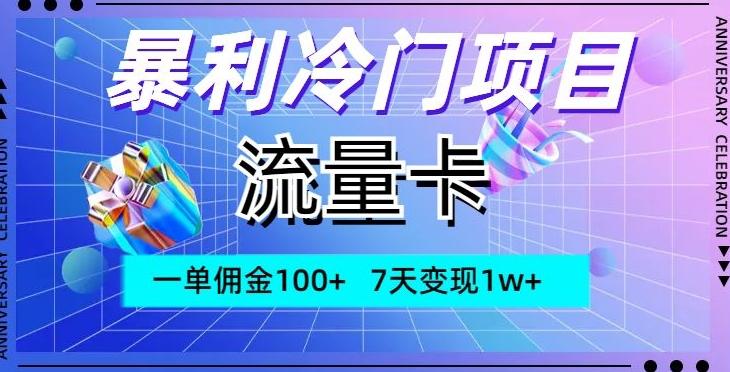 暴利冷门项目，流量卡，一单佣金100+，7天变现1w+K叔网赚资源-网赚项目-副业赚钱-互联网创业-资源整合K叔网赚资源