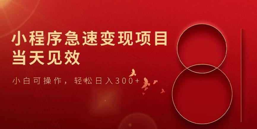 小程序急速变现项目，当天见效，小白可操作，轻松日入300+K叔网赚资源-网赚项目-副业赚钱-互联网创业-资源整合K叔网赚资源