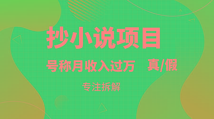 抄小说项目，号称月入过万，到底是否真实，能不能做，详细拆解K叔网赚资源-网赚项目-副业赚钱-互联网创业-资源整合K叔网赚资源