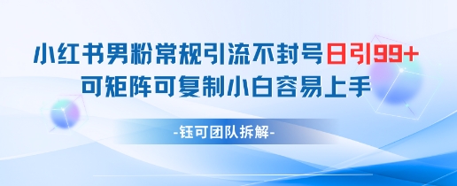 小红书男粉常规引流不封号日引99+变现简单 可矩阵可复制小白容易上手K叔网赚资源-网赚项目-副业赚钱-互联网创业-资源整合K叔网赚资源