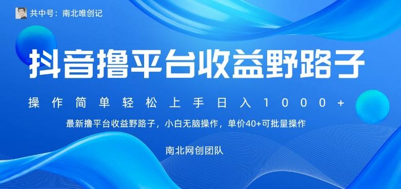 最新撸抖音平台收益野路子，操作简单，单价高，小白可无脑操作可日入1000+K叔网赚资源-网赚项目-副业赚钱-互联网创业-资源整合K叔网赚资源