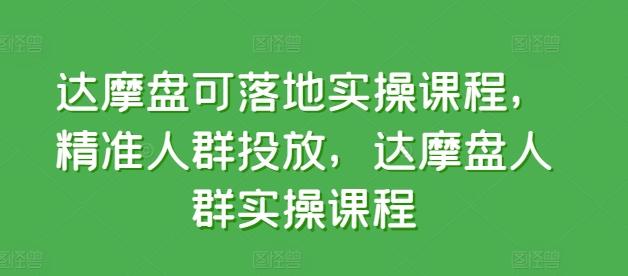 达摩盘可落地实操课程，精准人群投放，达摩盘人群实操课程K叔网赚资源-网赚项目-副业赚钱-互联网创业-资源整合K叔网赚资源