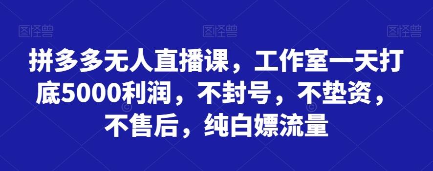拼多多无人直播课，工作室一天打底5000利润，不封号，不垫资，不售后，纯白嫖流量K叔网赚资源-网赚项目-副业赚钱-互联网创业-资源整合K叔网赚资源