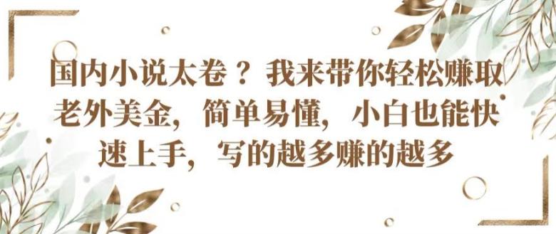 国内小说太卷 ?带你轻松赚取老外美金，简单易懂，小白也能快速上手，写的越多赚的越多【揭秘】K叔网赚资源-网赚项目-副业赚钱-互联网创业-资源整合K叔网赚资源