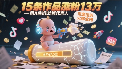 用AI制作幼崽代言人，宝宝的控诉火爆全网，15条作品涨粉13W，单号月入5位数实操教程K叔网赚资源-网赚项目-副业赚钱-互联网创业-资源整合K叔网赚资源