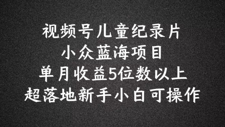 2024蓝海项目视频号儿童纪录片科普，单月收益5位数以上，新手小白可操作【揭秘】K叔网赚资源-网赚项目-副业赚钱-互联网创业-资源整合K叔网赚资源