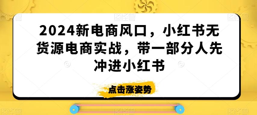 2024新电商风口，小红书无货源电商实战，带一部分人先冲进小红书K叔网赚资源-网赚项目-副业赚钱-互联网创业-资源整合K叔网赚资源