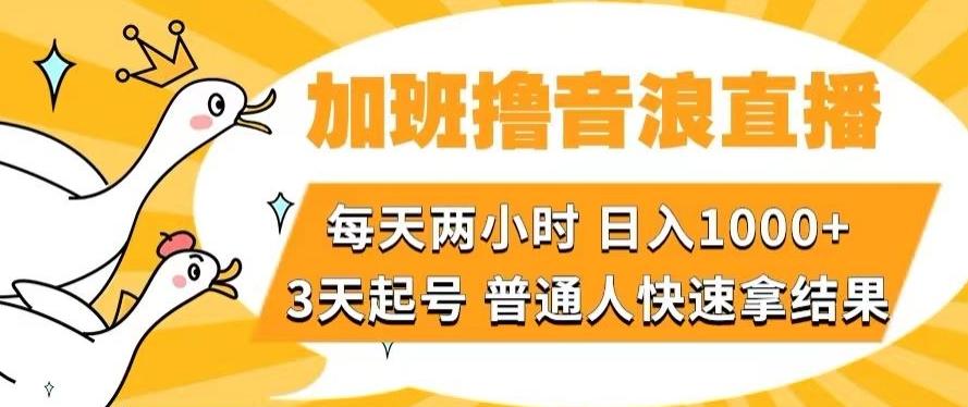 加班撸音浪直播，每天两小时，日入1000+，直播话术才3句，3天起号，普通人快速拿结果【揭秘】K叔网赚资源-网赚项目-副业赚钱-互联网创业-资源整合K叔网赚资源