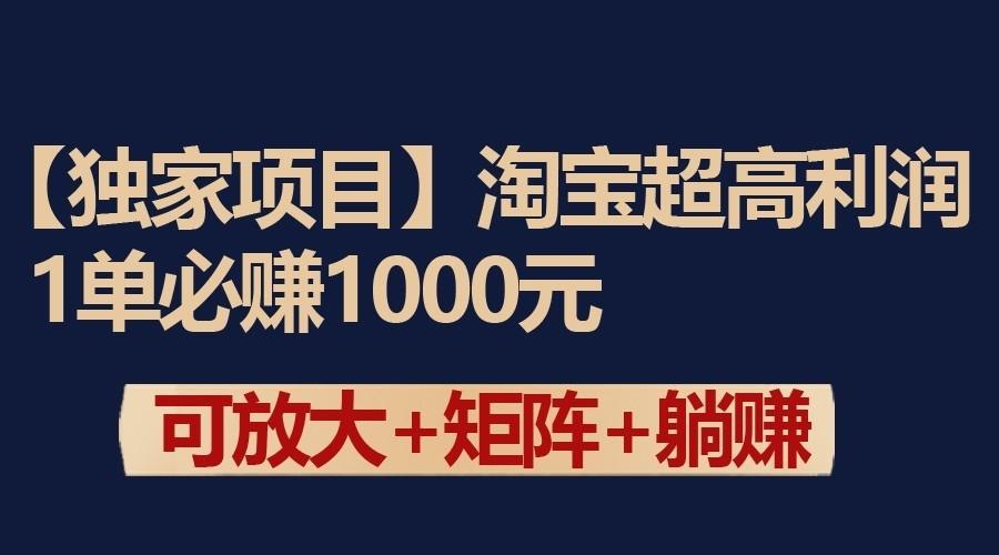 独家淘宝超高利润项目：1单必赚1000元，可放大可矩阵操作K叔网赚资源-网赚项目-副业赚钱-互联网创业-资源整合K叔网赚资源