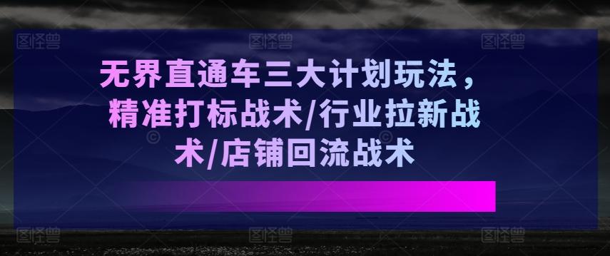 无界直通车三大计划玩法，精准打标战术/行业拉新战术/店铺回流战术K叔网赚资源-网赚项目-副业赚钱-互联网创业-资源整合K叔网赚资源