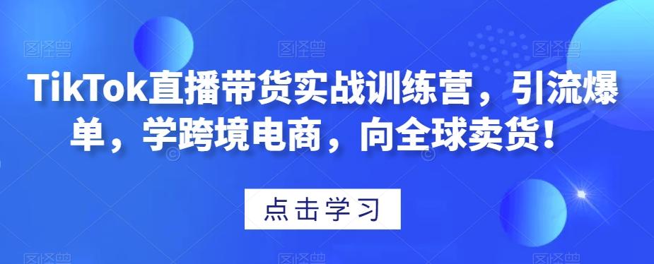 TikTok直播带货实战训练营，引流爆单，学跨境电商，向全球卖货！K叔网赚资源-网赚项目-副业赚钱-互联网创业-资源整合K叔网赚资源
