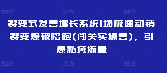 裂变式发售增长系统1场极速动销裂变爆破陪跑(闯关实操营)，引爆私域流量K叔网赚资源-网赚项目-副业赚钱-互联网创业-资源整合K叔网赚资源