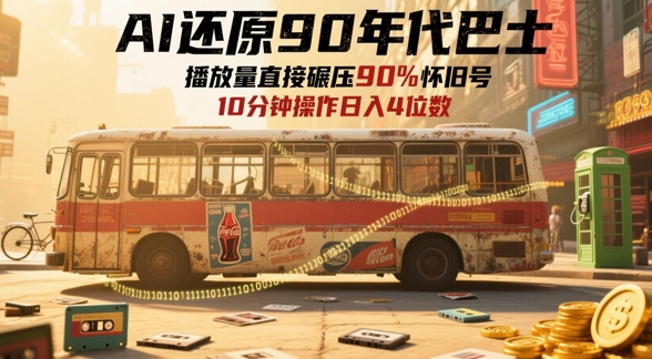 AI还原90年代巴士，一帧就让70后泪崩，播放量直接碾压90%怀旧号，每天操作十分钟，日入四位数K叔网赚资源-网赚项目-副业赚钱-互联网创业-资源整合K叔网赚资源