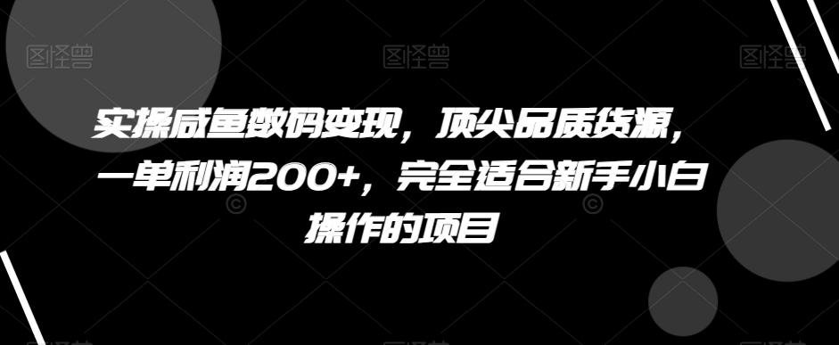 实操咸鱼数码变现，顶尖品质货源，一单利润200+，完全适合新手小白操作的项目【揭秘】K叔网赚资源-网赚项目-副业赚钱-互联网创业-资源整合K叔网赚资源