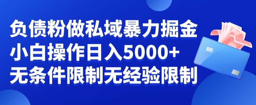 负债粉私域暴力掘金，小白操作入5000，无经验限制，无条件限制【揭秘】K叔网赚资源-网赚项目-副业赚钱-互联网创业-资源整合K叔网赚资源