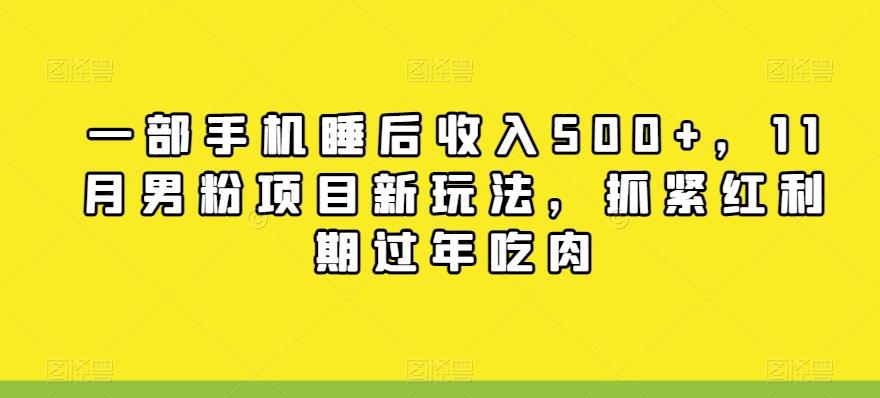 一部手机睡后收入500+，11月男粉项目新玩法，抓紧红利期过年吃肉K叔网赚资源-网赚项目-副业赚钱-互联网创业-资源整合K叔网赚资源