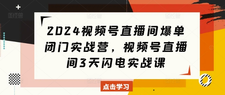 2024视频号直播间爆单闭门实战营，视频号直播间3天闪电实战课K叔网赚资源-网赚项目-副业赚钱-互联网创业-资源整合K叔网赚资源