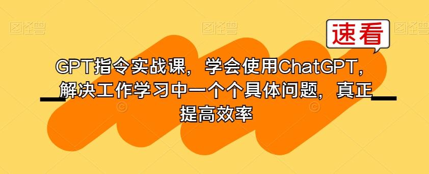 GPT指令实战课，学会使用ChatGPT，解决工作学习中一个个具体问题，真正提高效率K叔网赚资源-网赚项目-副业赚钱-互联网创业-资源整合K叔网赚资源