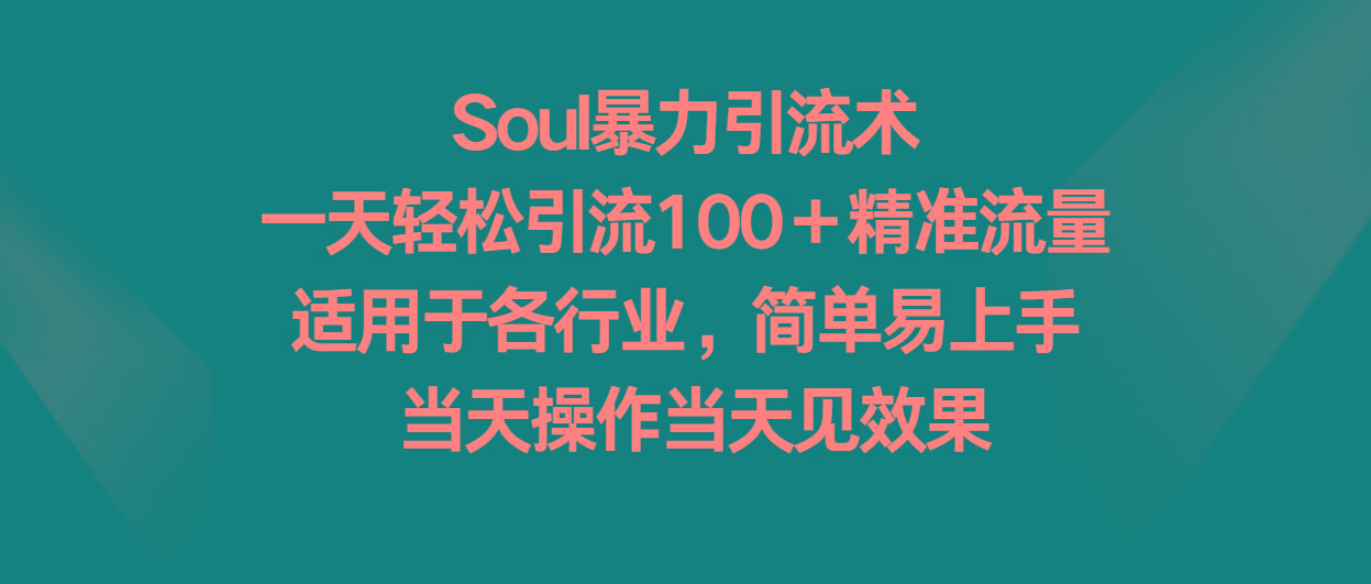 Soul暴力引流术，一天轻松引流100＋精准流量，适用于各行业，简单易上手！K叔网赚资源-网赚项目-副业赚钱-互联网创业-资源整合K叔网赚资源