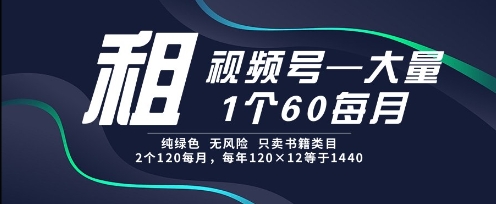 租视频号，一个60每月，2个120.纯绿色、无风险，常年租【揭秘】K叔网赚资源-网赚项目-副业赚钱-互联网创业-资源整合K叔网赚资源