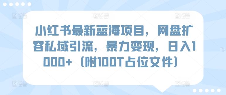小红书最新蓝海项目，网盘扩容私域引流，暴力变现，日入1000+(附100T占位文件)【揭秘】K叔网赚资源-网赚项目-副业赚钱-互联网创业-资源整合K叔网赚资源